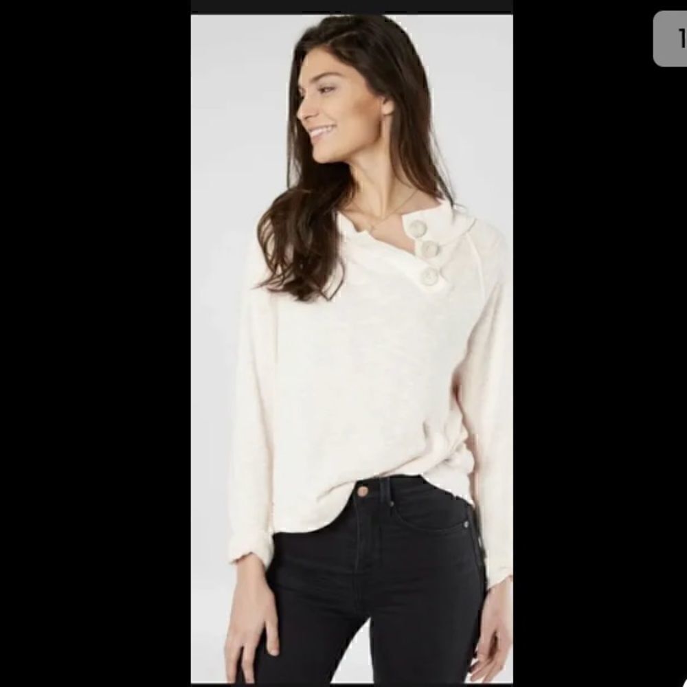 We The Free Cream “Don’t Forget Me” Slub 3 Button Detail Tri-Blend Knit …